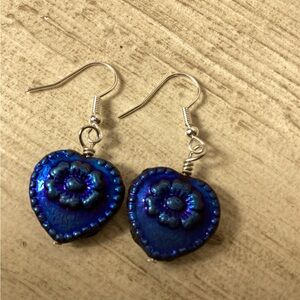 Boutique: Vibrant Blue Floral Heart Earrings